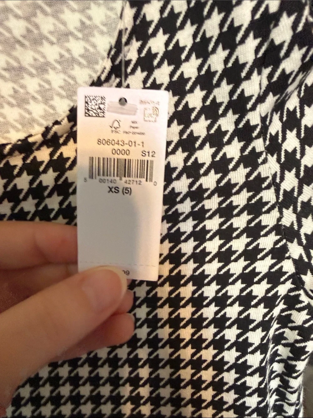 Old Navy Kid Black White Houndstooth Long Sleeve Fit Flare Pocket Dress XS 5 NWT